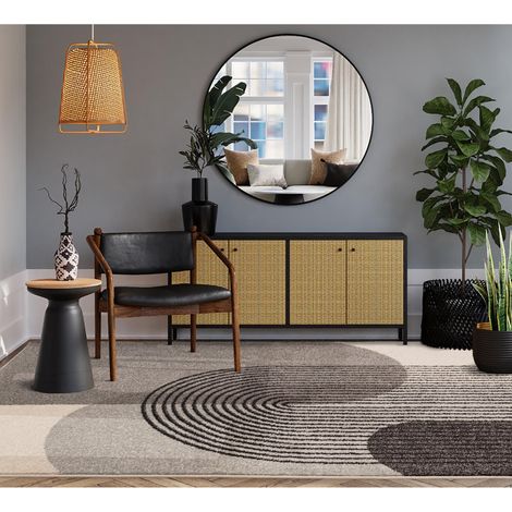 Modern Retro Rug for Living Room, Bedroom, Kitchen Bold Geometric Design Grey Black Rug in Small 80x150 cm (2'6"x5')