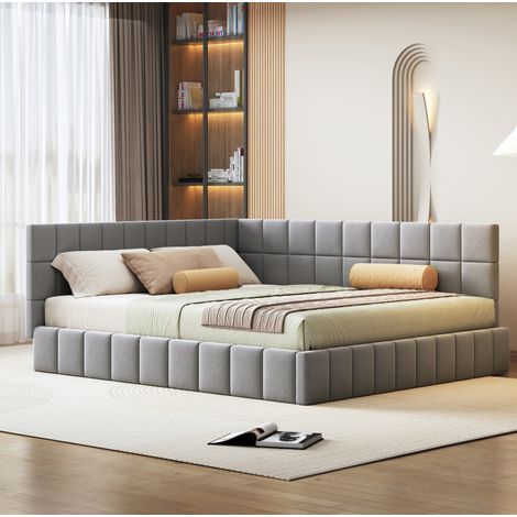 Letto adulto 160x200 cm con rete a doghe, in velluto grigio, materasso non incluso (1/5)