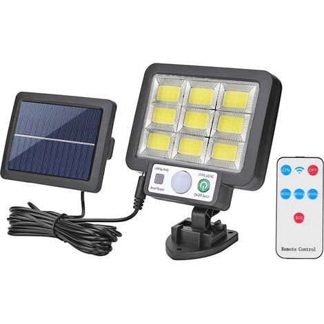 (C) Projecteur solaire LED extérieur avec télécommande, étanche, compatible avec jardin, rue et aménagement paysager, pour murs divisés. (1/5)