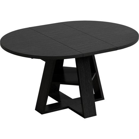 Table à manger 110150 x 100 cm table de salle à manger extensible 4 à 6 personnes plateau rond rangement intégré compartiments de (1/5)