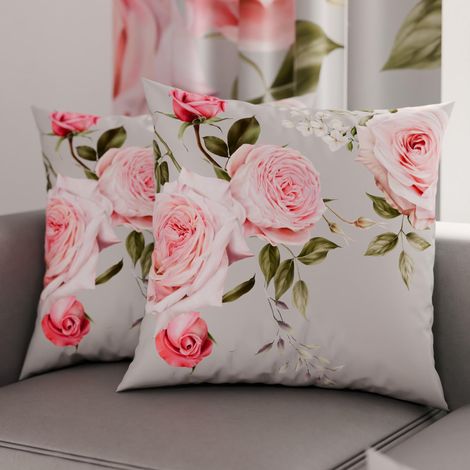 Lot de 2 Taies d'Oreillers 40x40 cm 100% Microfibre Hypoallergénique, Housse Oreiller Rectangulaire Motif Floral Gris Rose, Paquet de 2 (1/3)