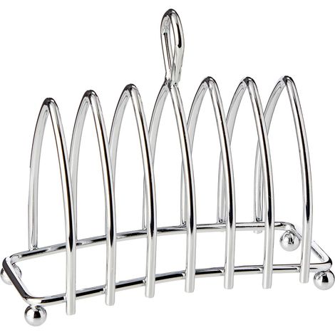 1 Porte-tartines,6 fentes,acier chromé,design fer à cheval,poignée de transport,pieds anti-rayures,cuisine,salle à manger (1/5)