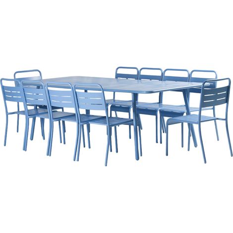 Ensemble table de jardin 234 cm et 10 chaises bleu BERGAME (1/5)