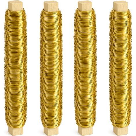 Lot de 4 - Fil de fer - Fil de liage - Fixation plantes et fleurs - Jardinage et décoration florale - Doré - 0,65mm x 35m (1/5)