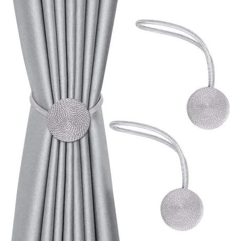 Embrasses à Rideaux Magnétiques Lot de 2 39 cm Polyester Gris (1/4)