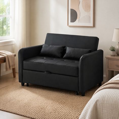 Divano letto 156/100 cm in PU nero antico con schienale regolabile e funzione estraibile (1/5)
