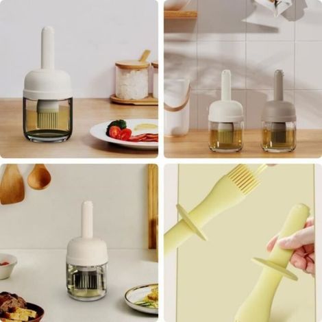 Distributeur d'Huile d'Olive - Cuisine - 2 en 1 - Silicone de qualité alimentaire - Verre - 280ML (1/4)