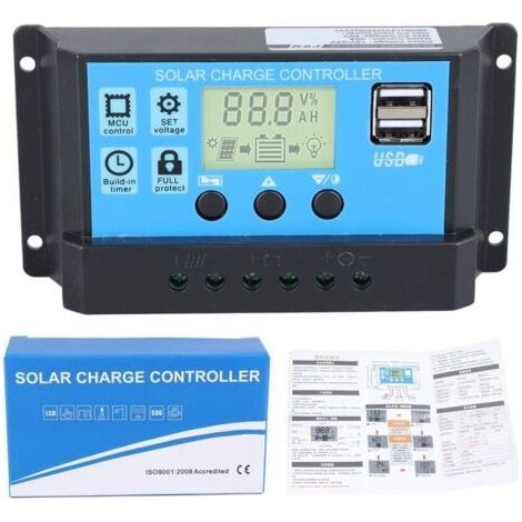 30A 12V/24V Contrôleur de Charge Régulateur Panneau Solaire de Batterie Intelligent PWM avec 5V Double Port USB LCD Affichage pour Les Batteries Plomb-acide (1/5)