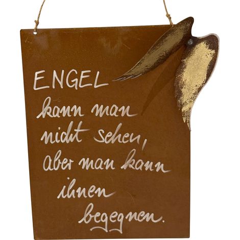 Rost Deko Spruchtafel mit Engelsflügeln - Deutsche Handwerkskunst