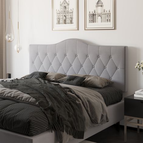 Testiera per letto, testiera imbottita, testiera per letto, schienale, testiera per letto in tessuto di velluto grigio pioppo, 185 x 8 x 134 cm