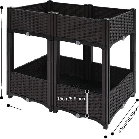 Huerto elevado, diseño vertical, configuración de 4 camas, negro. (1/2)