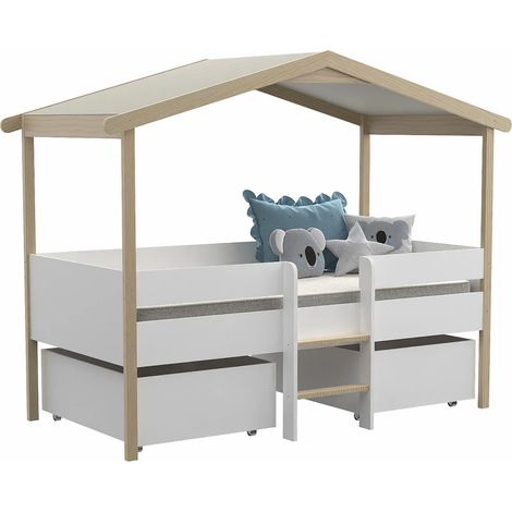 Letto a capanna con cassetti 90 x 190 cm Tiglio Bianco e Rovere - SAROSI (1/5)
