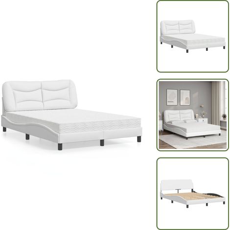 The Living Store Lit avec matelas blanc 140x190 cm similicuir - Lit Double - Lit Plateforme - Lit Design - Literie - Sommier Tapissier (1/5)