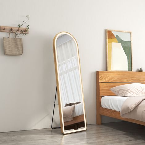 EMKE Miroir sur pied 147 x 45 cm, LED Miroir sur Pied Miroir de Sol, Alliage d'Aluminium avec Cadre-Doré (1/5)