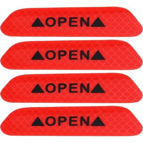 4Pcs auto-adhésive de porte de voiture autocollant d'avertissement réfléchissant bande de sécurité autocollant signe (rouge) (1/5)