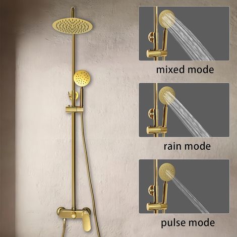 Colonne de douche dorée, ensemble de douche avec mitigeur, pommeau de douche et douchette, colonne de douche murale réglable 81-113 cm, robinet de douche (1/5)
