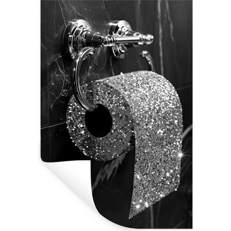 ADHESIVO DE PARED WC - Papel higiénico - Blanco y negro - Purpurina 40x60 (1/5)