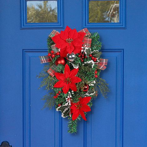 Guirlande De Noël - Couronne Décorative En Rotin Avec Branches De Pin Artificielles Et Ruban En Lin - 48 X 32 Cm - Pour Porte Intérieure Ou Extérieure - 1 Pièce (1/5)