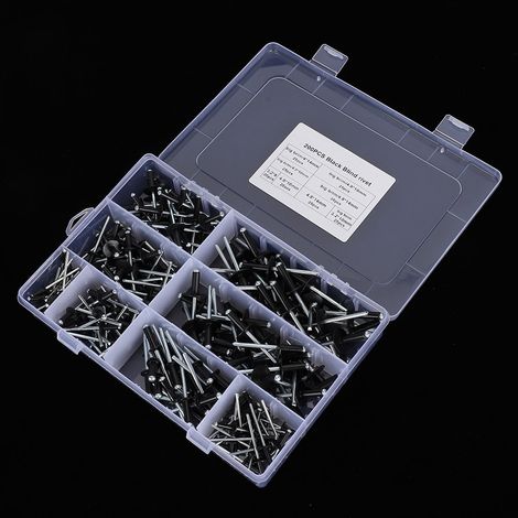 200-teiliges Set schwarzer Blindnieten, Aluminium-Blindnieten, Sortiment 3,2/4,0/4,8 mm (1/5)