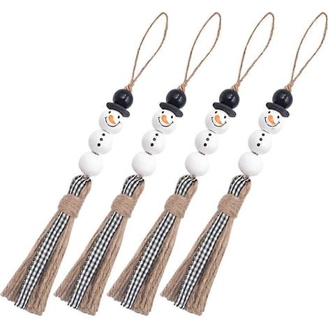 Guirlande de perles en bois à pompons avec bonhomme de neige pour décoration de Noël (lot de 4) (1/5)