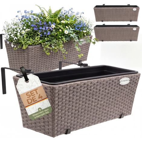 Casaria – Lot de 4 bacs à fleurs balconnières 11L – Polyrotin résistant aux intempéries – Support de montage réglable 5-14cm – Couleur au choix crème (1/5)