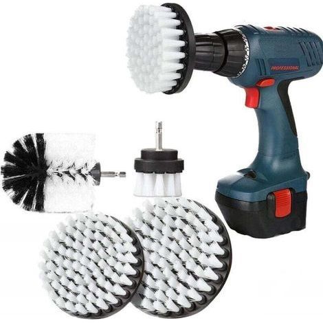 Drill Cleaning Brush 4 Pieces, Brush for Drill Car Tile Carpet Bathtub Kitchen Toilet White (1/4)