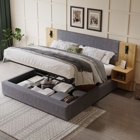 lit adulte couchage rangement USB 160x200 avec chevets OKMYHOME (1/5)