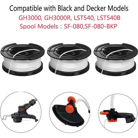Compatible avec Black+Decker A6481 ST 4525 6600 7000 7200 7200-CA 7500 7700 7701 STC1820, kit avec 3 bobines de fil pour coupe-bordures.