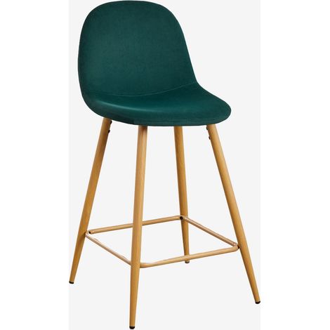 SKLUM Packung mit 2 hohen Hockern aus Glamm-Samt ↑65 cm GRÜN JUNGLE Natürliches Holz (1/5)