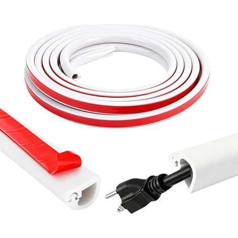 Goulotte Passe Cable 6M Auto-Adhésif, Cache Cable TV Mural Type D, Goulotte De Câble Flexible en PVC Souple pour Sol et Mur, Cache Fil Electrique pour Gestion des Fils (Blanc, 6M) (1/5)