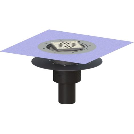 -Bodenablauf Ecoguss Klebeflansch DN 80, senkr., Variofix, Designrost (1/2)