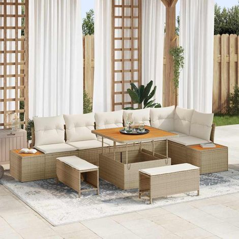 Gartensofa-set 9 pcs Beige Poly-Rattan