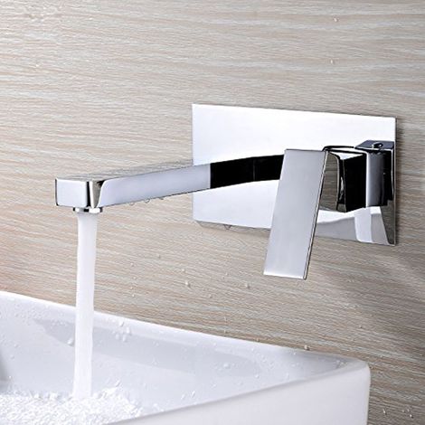 SUMERAIN Mitigeur de lavabo mural chromé, Robinet salle bain avec deux trous à poignée unique (1/5)