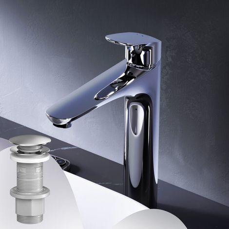 AM.PM Badarmatur Hoch Pop-Up Ablaufventil für Waschbecken Wasserhahn Bad Chrom Waschtischarmatur mit Ablaufgarnitur 1 1/4 Zoll Messing Ventil Ablauf (1/5)