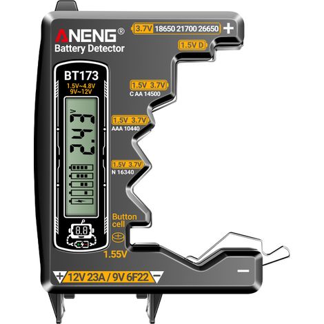 Digitaler Batterietester, misst Spannungen von 1,5 bis 4,8 V (9-12 V), kompatibel mit Knopfzellen-, Lithium- und Universalbatterien.