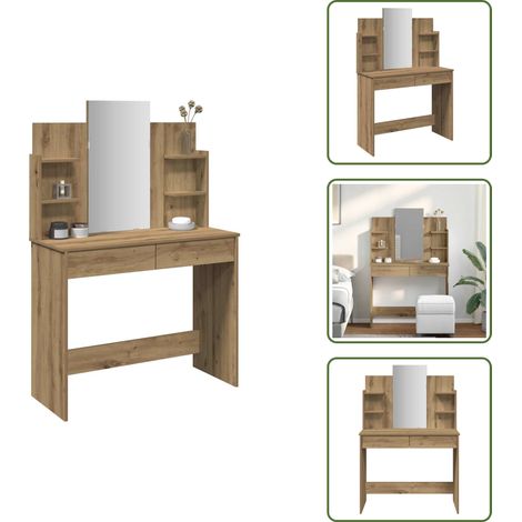 Tocador roble - vidaXL Tocador con espejo roble artisan 96x39x142 cm - Tocador con cajones