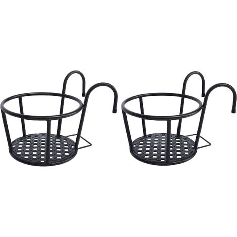 Supporto per piante da balcone, in metallo, 2 pezzi, 22 cm, nero (1/5)