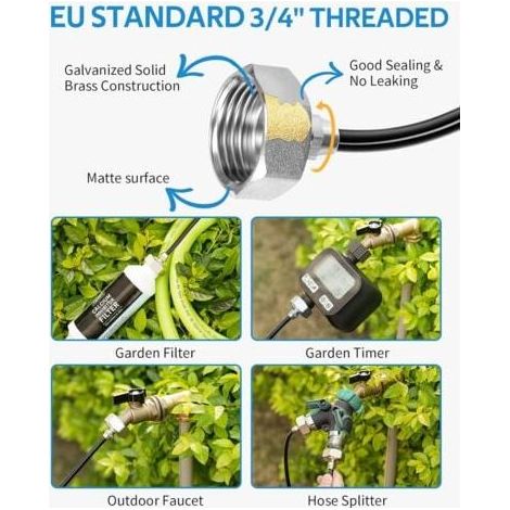 Nebelsystem für den Außenbereich, 18 m langes Terrassen-Nebelsystem mit 20 Nebeldüsen + 6 Ersatzdüsen + 1 Adapter (Messing, 3/4"). Geeignet für Terrasse, Garten, Gewächshaus, Trampolin und Wasserpark. (1/5)