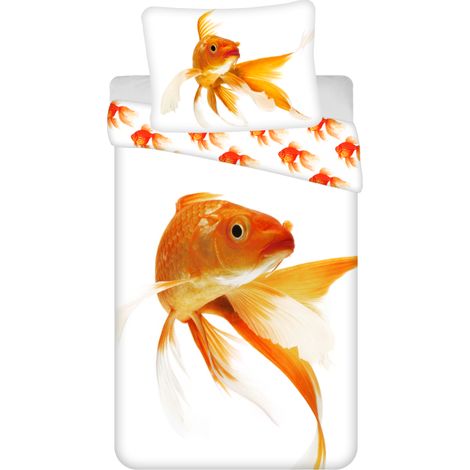 Literie coton 140x200 poisson rouge fond blanc 0233 taie d'oreiller 70x90 (1/5)