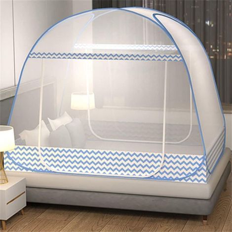 Moskitonetz fürs Bett, einziehbares Moskitonetz-Zelt, L 200 x B 180 x H 140 cm, geeignet für Doppelbetten, Kingsize-Bettzelt, faltbares Design mit Netzboden, geeignet für Babys usw. (1/5)