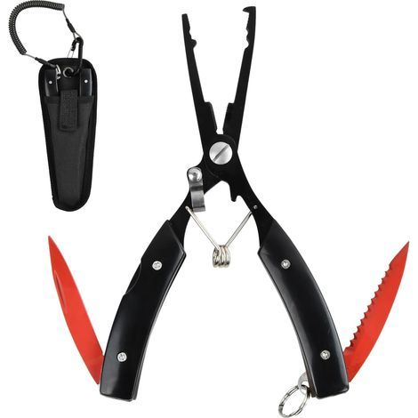 Stainless Steel Fishing Pliers, Split Ring Pliers, Hook Removal Tool, Line Pliers, Fishing Pliers with Sheath and Lanyard (1/5)