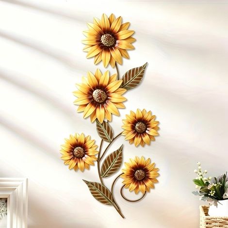 Metal Flower Wall Decoration, Sunflower Metal Wall Decoration, Flower Wall Decoration, Outdoor Garden, Sunflower Outdoor Wall Decoration for Courtyard, Fence, Living Room, Bedroom, Garden (1/5)