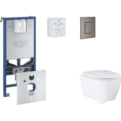 Grohe Rapid SLX - Set bâti-support, cuvette, abattant SoftClose, plaque de déclenchement Skate Cosmopolitan, Hard Graphite brossé SANI11BB5111 (1/5)