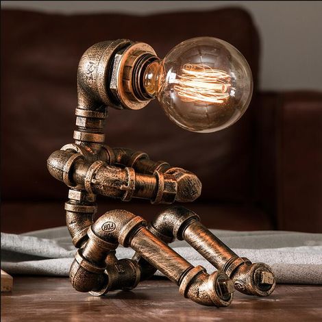 Lampe de bureau en métal au design industriel rétro, idéale pour le salon ou la chambre, avec douille en bronze. (1/5)