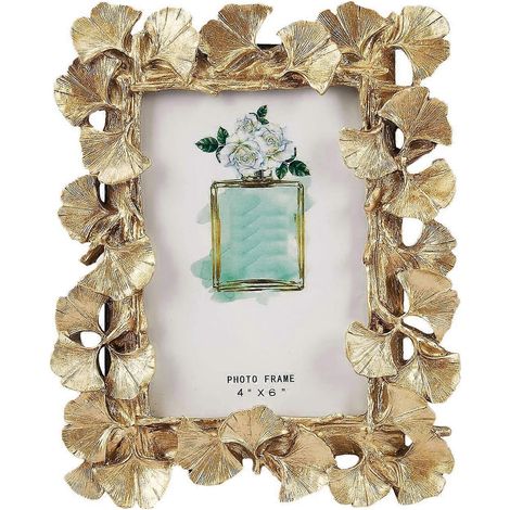 Cadre photo rétro en résine avec feuille de ginkgo dorée - Décoration intérieure (1/5)