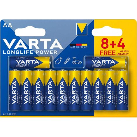 Pile Alcaline Varta Longlife Power Aa - Lr06 (emballage 12 Unit.) ø14,5x50,5mm