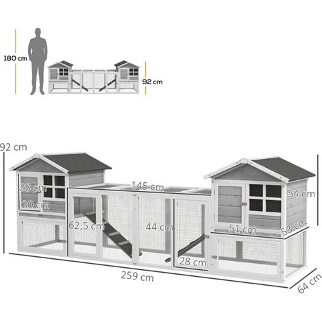 Cabane pour lapins petits animaux blanc gris en bois, rampe et bac à tiroir extractible, enclos intérieur extérieur, habitat confortable pour rongeurs domestiques (1/5)