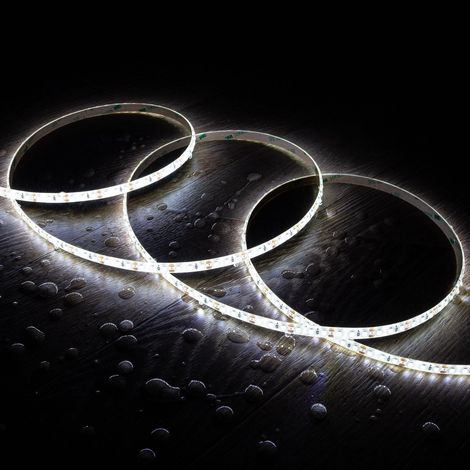 Tira LED 12V SMD 120 LED/m 5m 10W/m 1000lm/m Ancho 8mm Corte 2.5cm IP65 6000K Blanco Frío