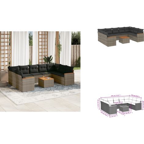 10-tlg. Garten-Sofagarnitur mit Kissen Grau Poly Rattan - Gartenmöbel Set - Esstisch - Lounge Möbel - Outdoor Sofa - Rattan Gartenmöbel (1/3)