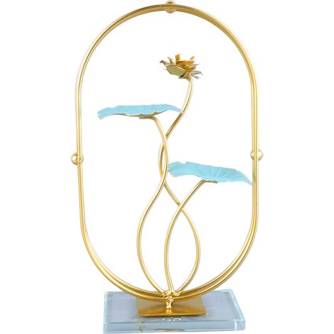 Vase en fer feuille de lotus avec base en verre, sculpture métallique élégante de feuilles, statue décorative pour intérieur, style raffiné (1/5)